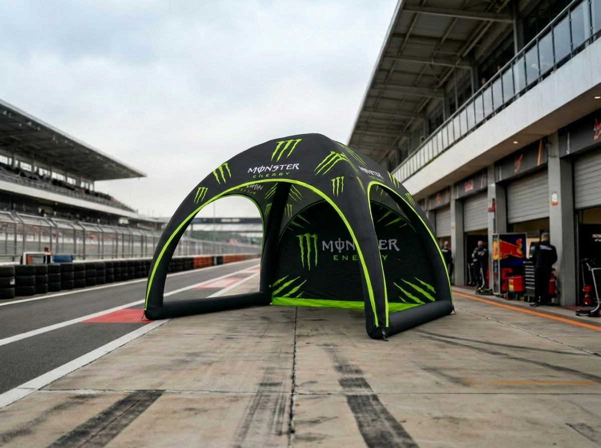 Inflatable motocross paddock tent in team area at supercross event