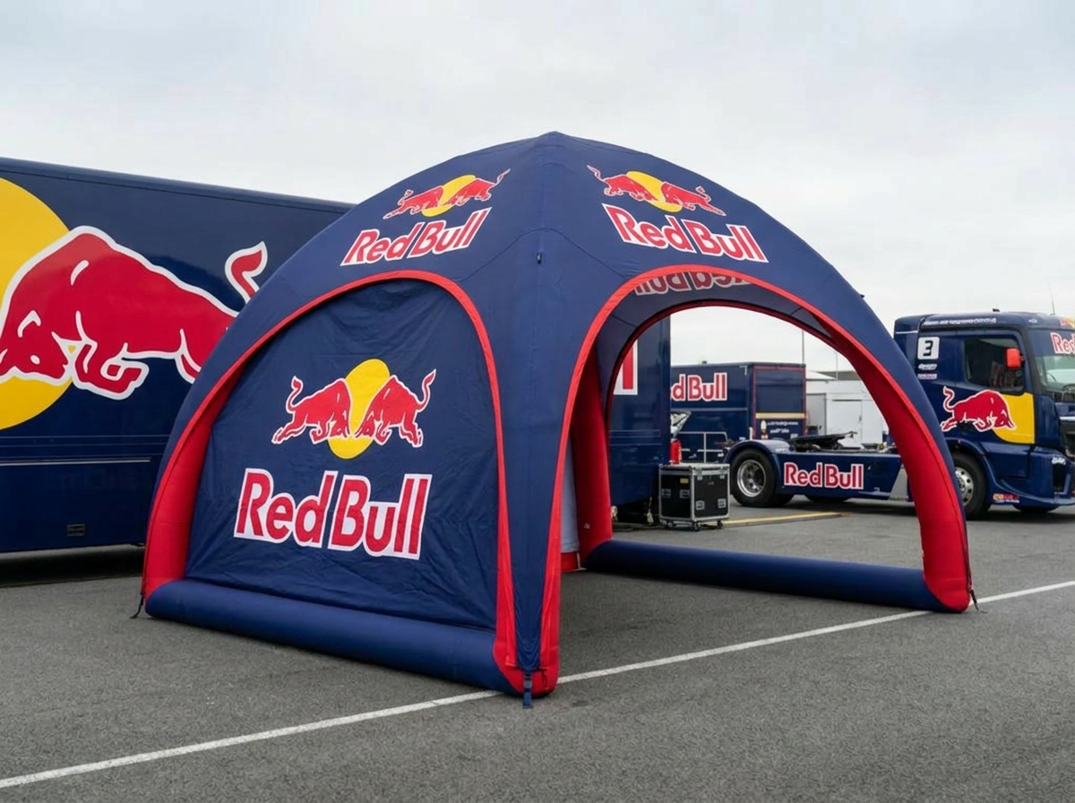 Red Bull custom inflatable shelter in drag racing staging area