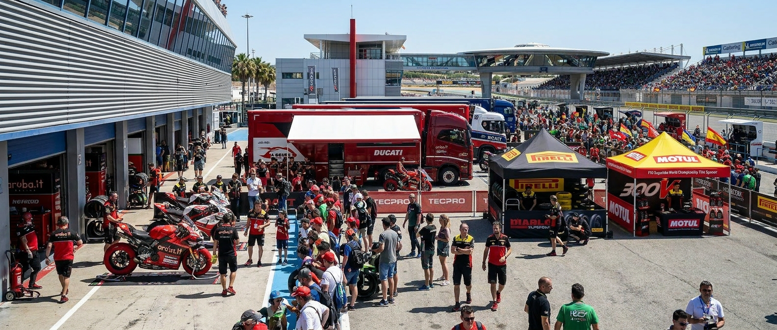 Superbike racing paddock tent at a road racing circuit